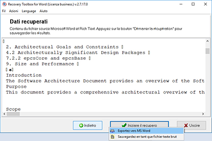Visualizzare i dati estratti dal documento o modello corrotto di Microsoft Word